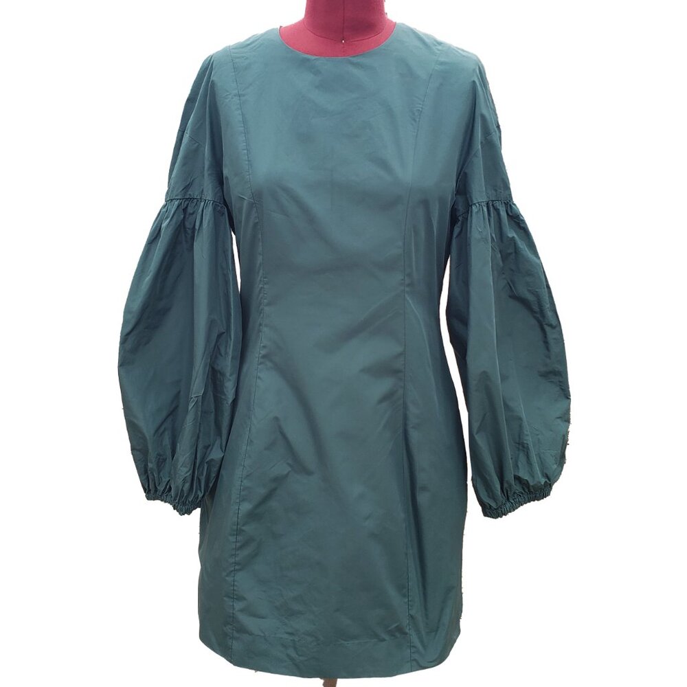 Cos Dress Green Short Sheath Long Balloon Sleeves Pockets Crew Neck 8